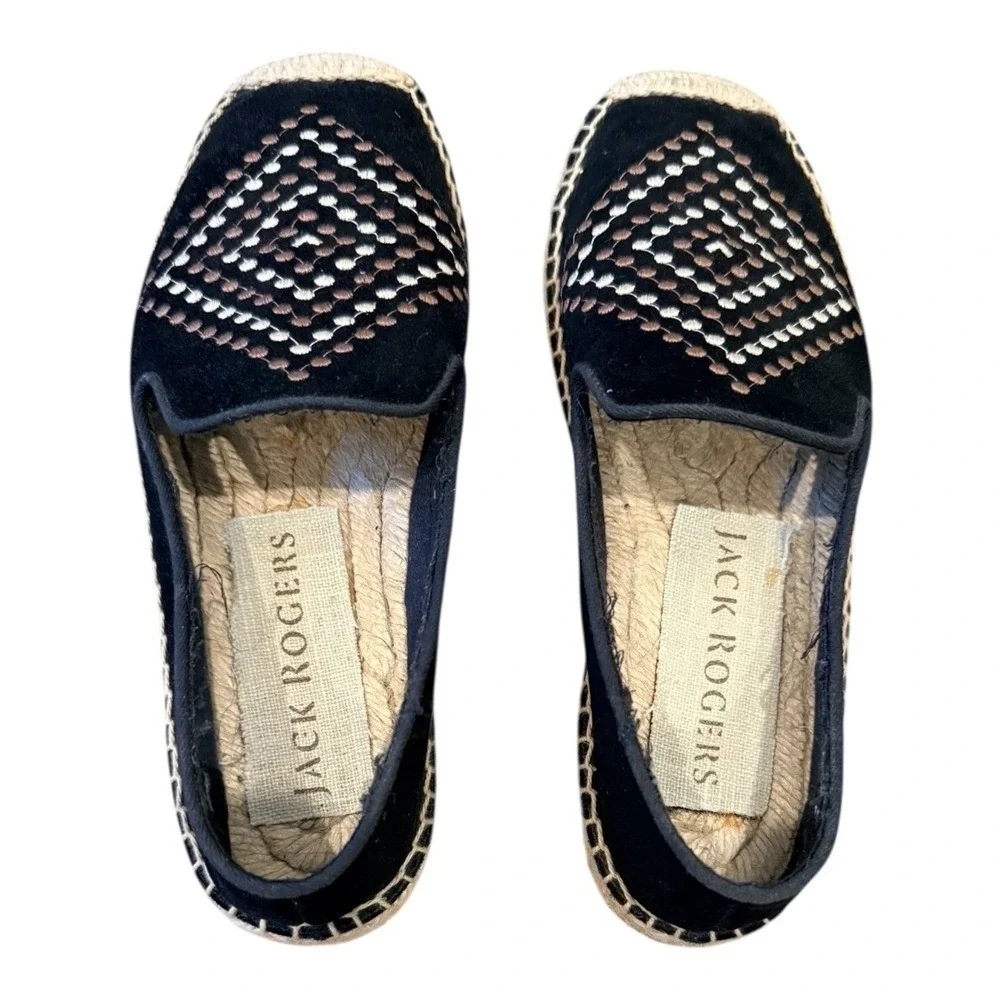 Jack Rogers Luna Suede Espadrilles Embroidered Geometric Design‎ Women's Size 6M